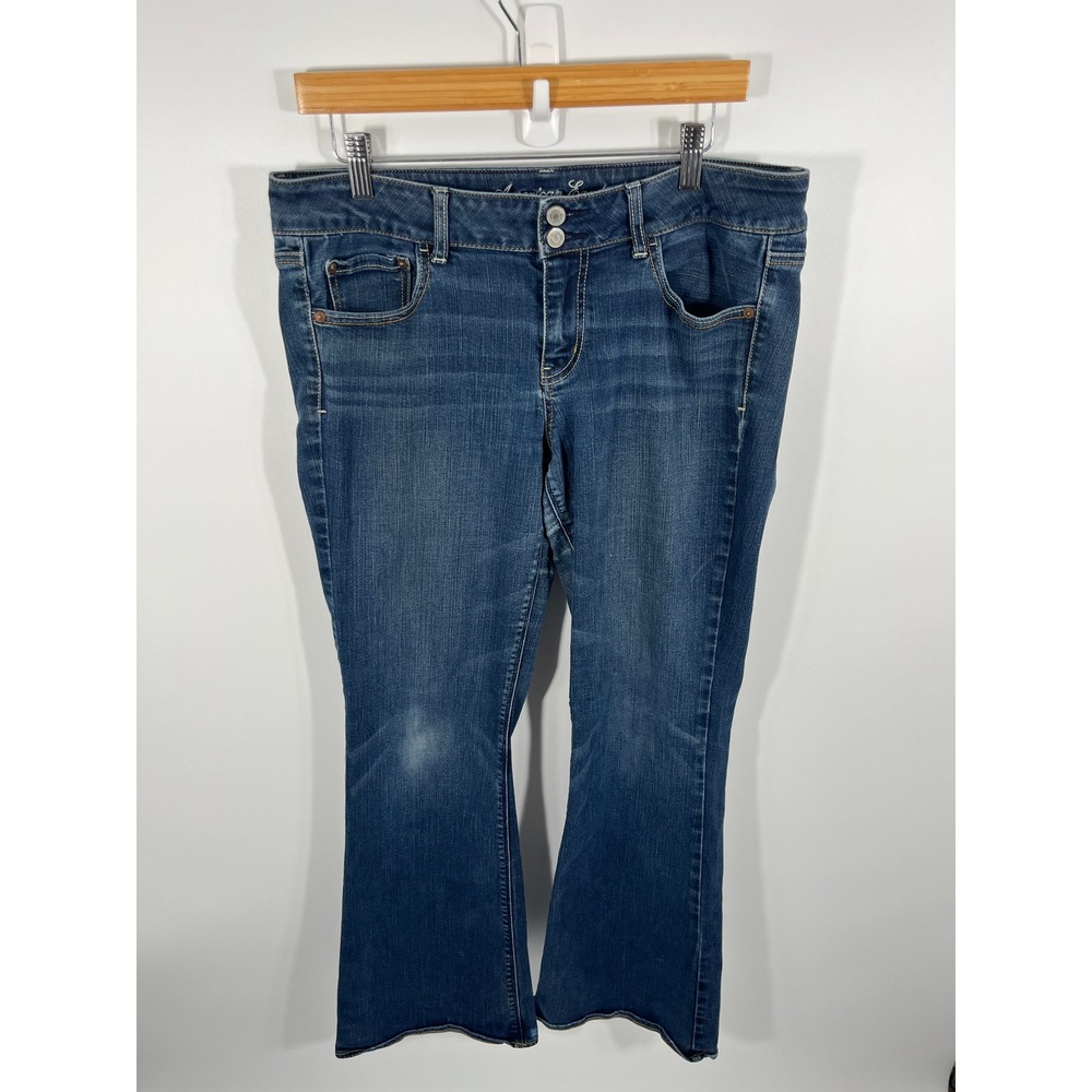 American Eagle Jeans Womens Artist Flare 14 Blue Mid‎ Rise Dark Wash Denim